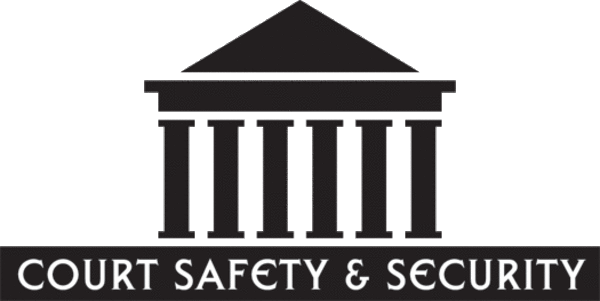 a building with pillars and the words court safety and security below it.
