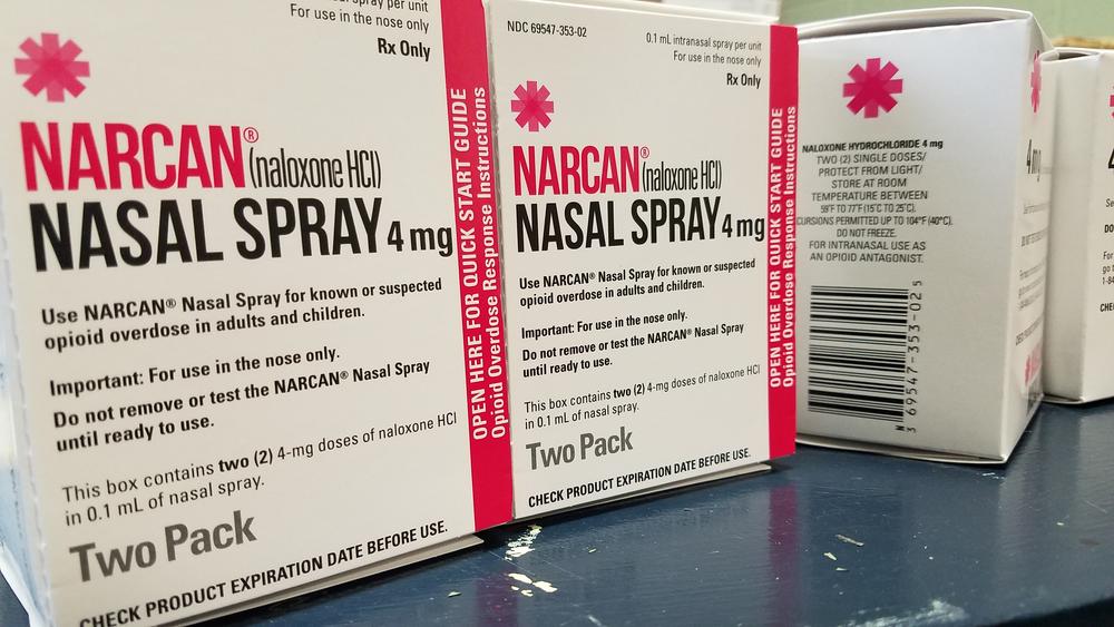 Narcan nasal spray boxes.
