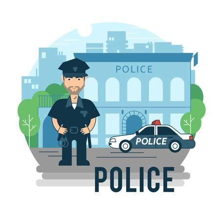 Cartoon-style police officer with beard.