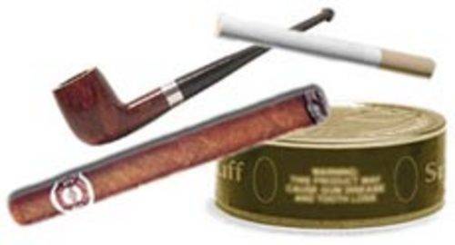 Cigar, tobacco pipe, cigarette, and dip canister.